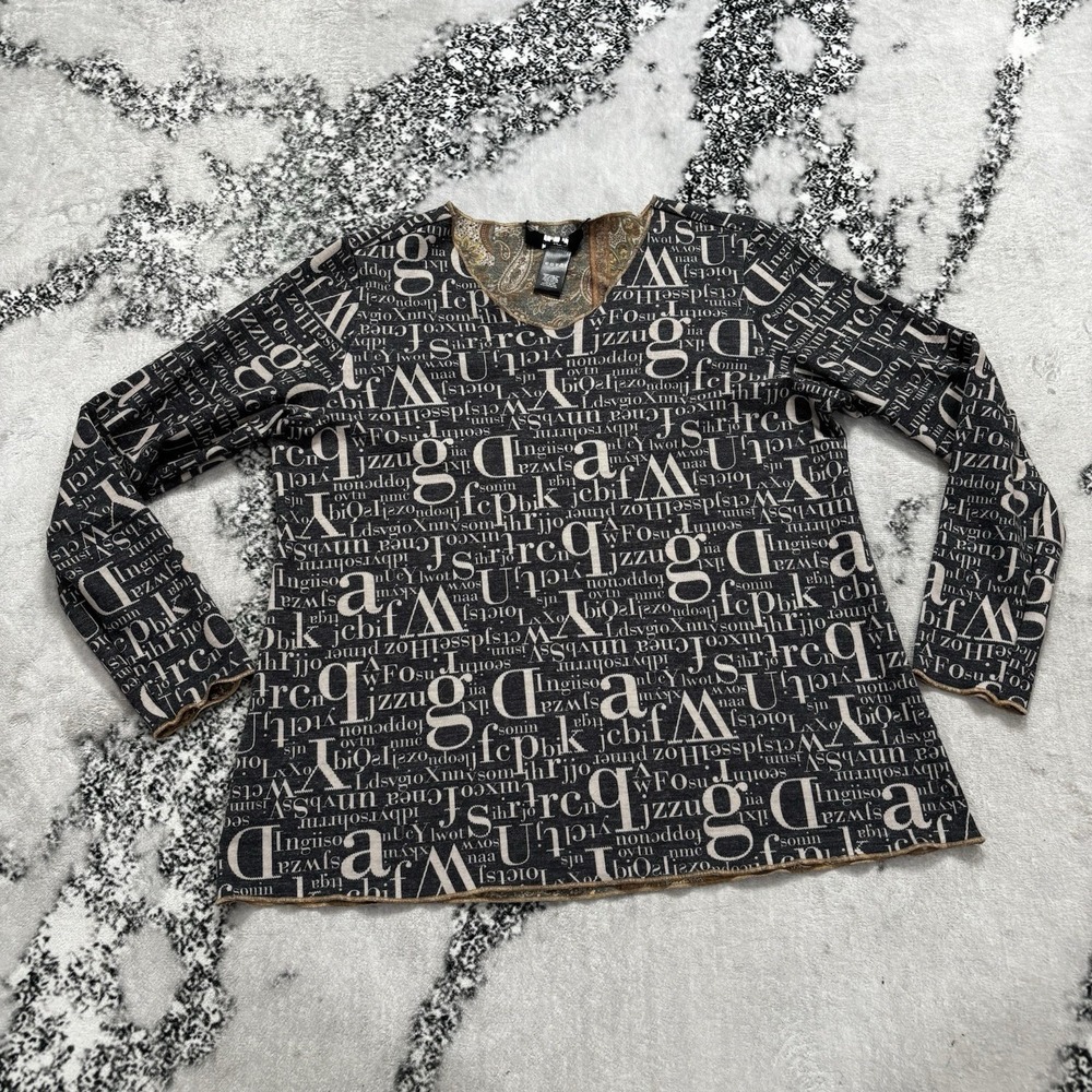 Ali Miles Top Womens Size Medium Reversible Paisley Letter Print Long Sleeve